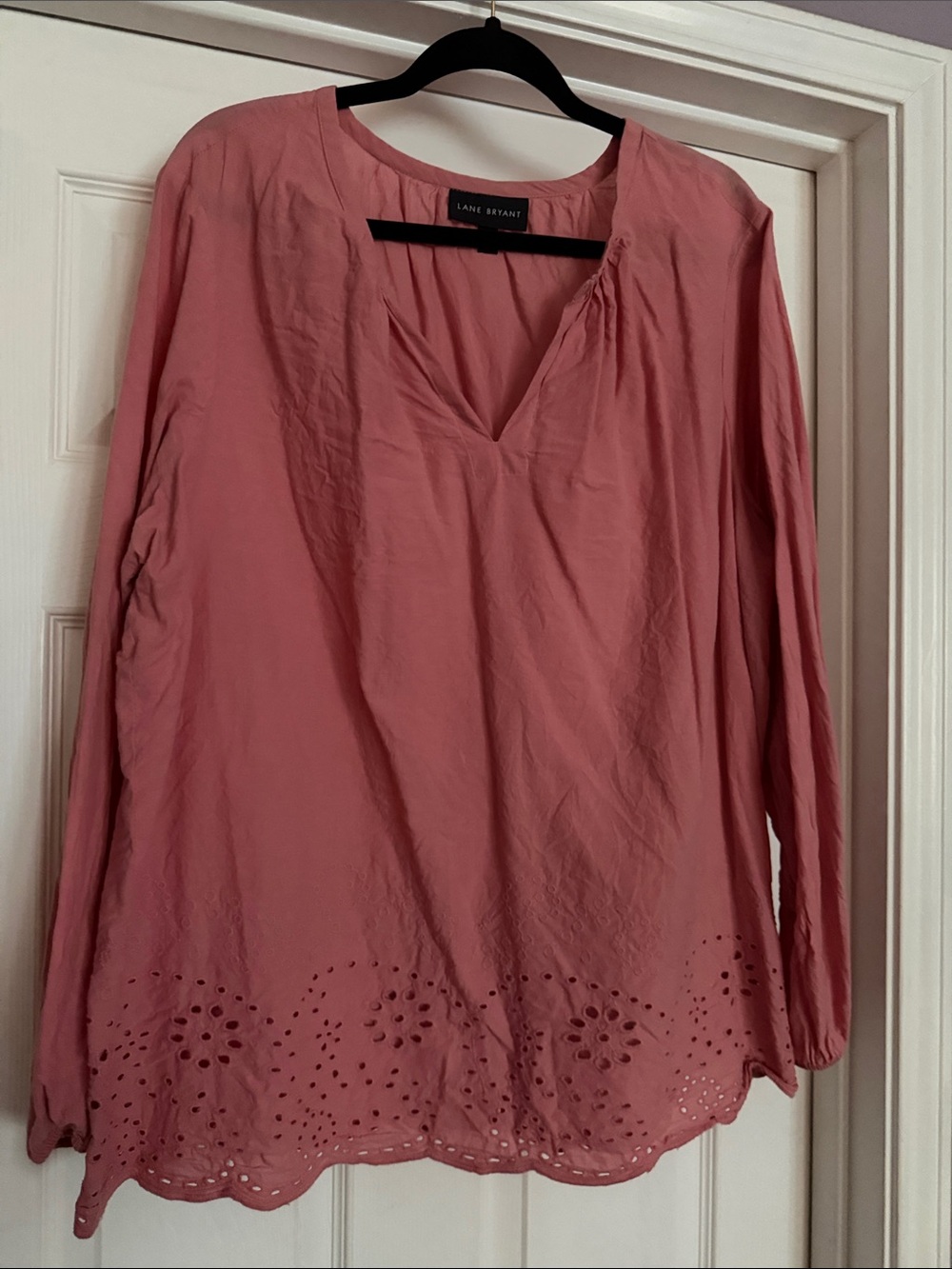 Lane Bryant Dusty Rose Eyelet Hem Long Sleeve Tunic
